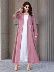 Yasmyna Áo Abaya Ả Rập thanh lịch dành cho nữ, tay dài, đính ngọc trai, thích hợp cho mùa xuân/hè. - Màu tím - Xem 7