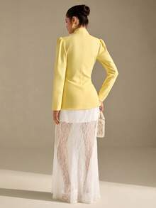CLARA VERO Women's Lace-Up Waist Embroidered Long Sleeve Blazer - Light Yellow - View 2