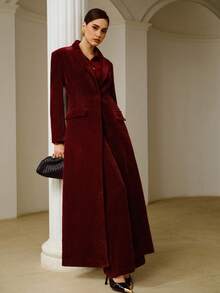 ZEYLAH Women's Corduroy Lapel Collar Fashionable Versatile Long Sleeve Trench Coat, Suitable For Autumn/Winter Outings - Red - View 4