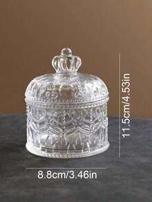 1pc Luxury, Vintage, High-End Glass Makeup Display Tray, Crown Shaped Embossed Vintage Crystal Container, Coffee Glass Candy Storage Jar, Airtight Canister,For Holiday Beach, Bathroom Collection, Bedroom Collection, Large Capacity - Multicolor - View 12