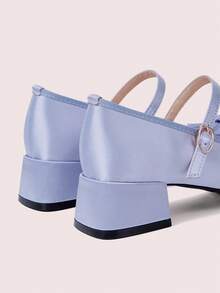 CUCCOO DOLLMOD Ladies Light Blue Satin Square Toe Bow High Heels, Versatile In The Workplace, Cute And Sweet Valentine's Day - Baby Blue - View 10