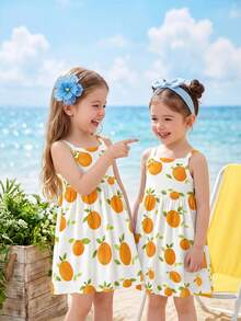 Baby Girl Fruit Print Casual Sleeveless Dress - Multicolor - View 6