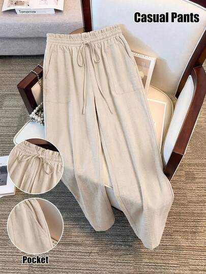 Zelara Plus Size Women Casual Solid Color Straight Leg Pants Casual Outfit For Women Summer Vacation Outfits Valentine's Day Valentine Outfits For Women Summer Outfits Summer Outfits Summer Outfit For Women Spring Break Outfits