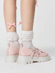 ROMWE Kawaii Women Wedges & Flatform - Pink Matte Cross - View 5