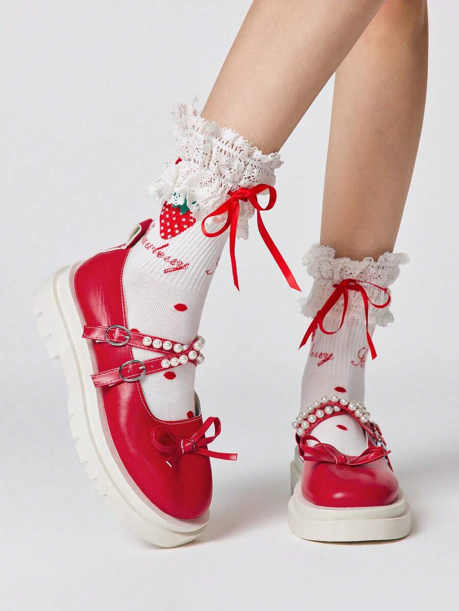 ROMWE Kawaii Cuñas y plataformas para mujer - Mate rojo - Ver 1