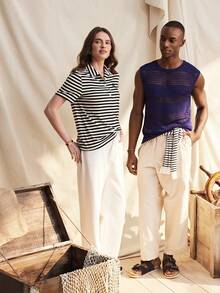 Zovinel New Striped Casual Women's Polo Collar Short Sleeve T-Shirt, Spring/Summer - Black and White - View 7