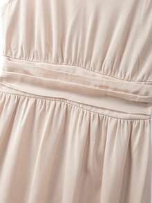 GlowEve Women's Champagne Beaded Shirred Shirred A-Line Dress, Romantic Sophisticated Elegant Satin Spring/Summer Dress - Champagne - View 7