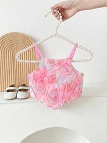 SHEIN 时尚女童玫瑰印花百搭休闲上衣 - 淺粉色 - 查看 1