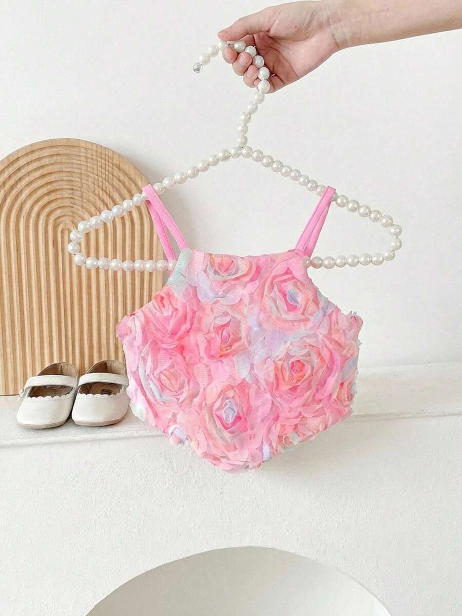 SHEIN 时尚女童玫瑰印花百搭休闲上衣 - 淺粉色 - 查看 1