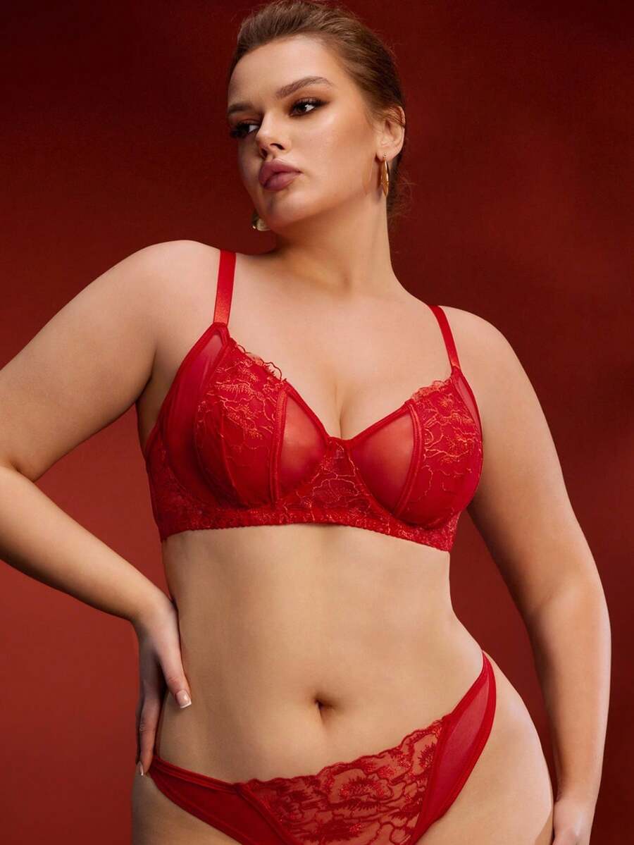 EmpressEnvy 一件红色蕾丝拼接钢圈性感文胸 - 紅色 - 查看 1