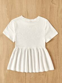 SHEIN EZwear 大码女式圆领拼接A字纯色棉质娃娃裙T恤 - 黑與白 - 查看 2