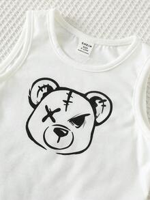 SHEIN Set de 3 piezas de ropa interior básica para bebé niño con chaleco y pantalones cortos con diseño de rayas y estampado de dibujos animados para el verano y vacaciones - Multicolor - Ver 6