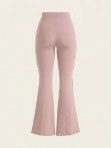 SHEIN Tall CURVE Quần ống loe co giãn viền bèo tây dành cho nữ cỡ lớn. - Bụi hồng - Xem 2