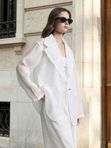 Ontre 2026 Spring/Summer Women's Lapel NeckLong Sleeve Single-Button Thin Blazer Jacket, Woven Fabric, Suitable For Valentine's Day, Wedding Season, Office Wear, Holiday Outfit - White - View 1