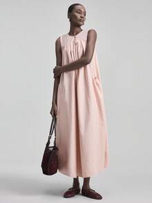 Ontre Women's Light Pink Ice Cream Texture Soft Fabric Loose Fit Round Neck Sleeveless Spliced A-Line Dress, Fashionable Casual Cruise Wear, Minimalist Luxury Feel All-Season Bohemian Style Vacation Outfits,Beach And Seaside Women's Clothing, Country Music Concert Style, Western Style Clothing, Nomadic Casual Fashion With Pocket All-Season Versatile Modern Urban Fashion Business Casual Women's Wear Office Attire Understated Old-Money Style, Elegant And Sophisticated, High-Quality Commuter And Airport - Baby Pink - View 6