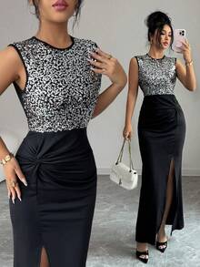 Rafferiza Women's Long Twist Knot Split Hem Dress - Black - View 8