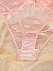 DelicateAllure Plus Size Cute & Sexy Ruffled Crotchless Panties With Bow Accent, Revealing Design - Pink - View 3