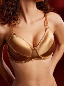 Bronze-Tone Sexy Fashion Alluring Underwire Bra And Low-Waist Thong Panty Set For Women - Bronze - View 5