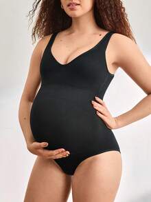 女士休闲百搭吊带式孕妇及产后塑身连体裤 - 黑色 - 查看 1