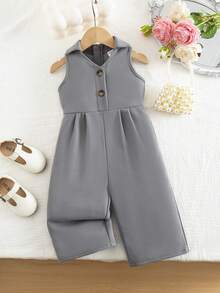 SHEIN Baby Girls' Casual Minimalist Gray Lapel Jumpsuit - Grey - View 4