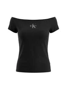 Calvin Klein Women's Short Sleeve Off Shoulder T-Shirts Black - Black - View 1