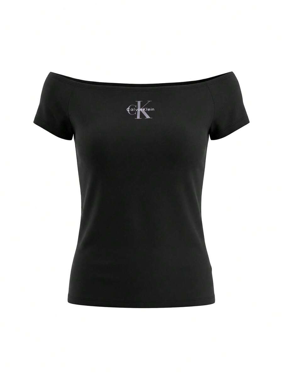 Calvin Klein Women's Short Sleeve Off Shoulder T-Shirts Black - Black - View 1