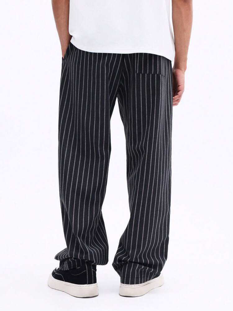 Vertical Pinstripe Wide Leg Pull-On Pants