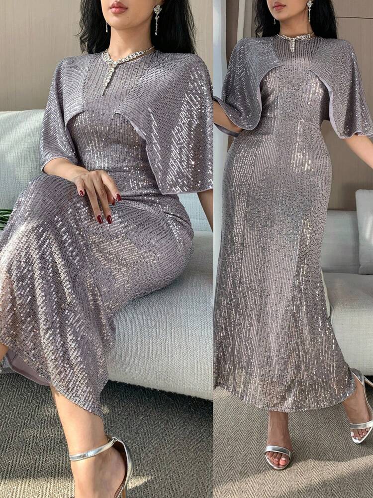 Women's Elegant Sequin Embellished Midi Dress, Summer Wedding Guest Dress Sparkly Dress Sundress