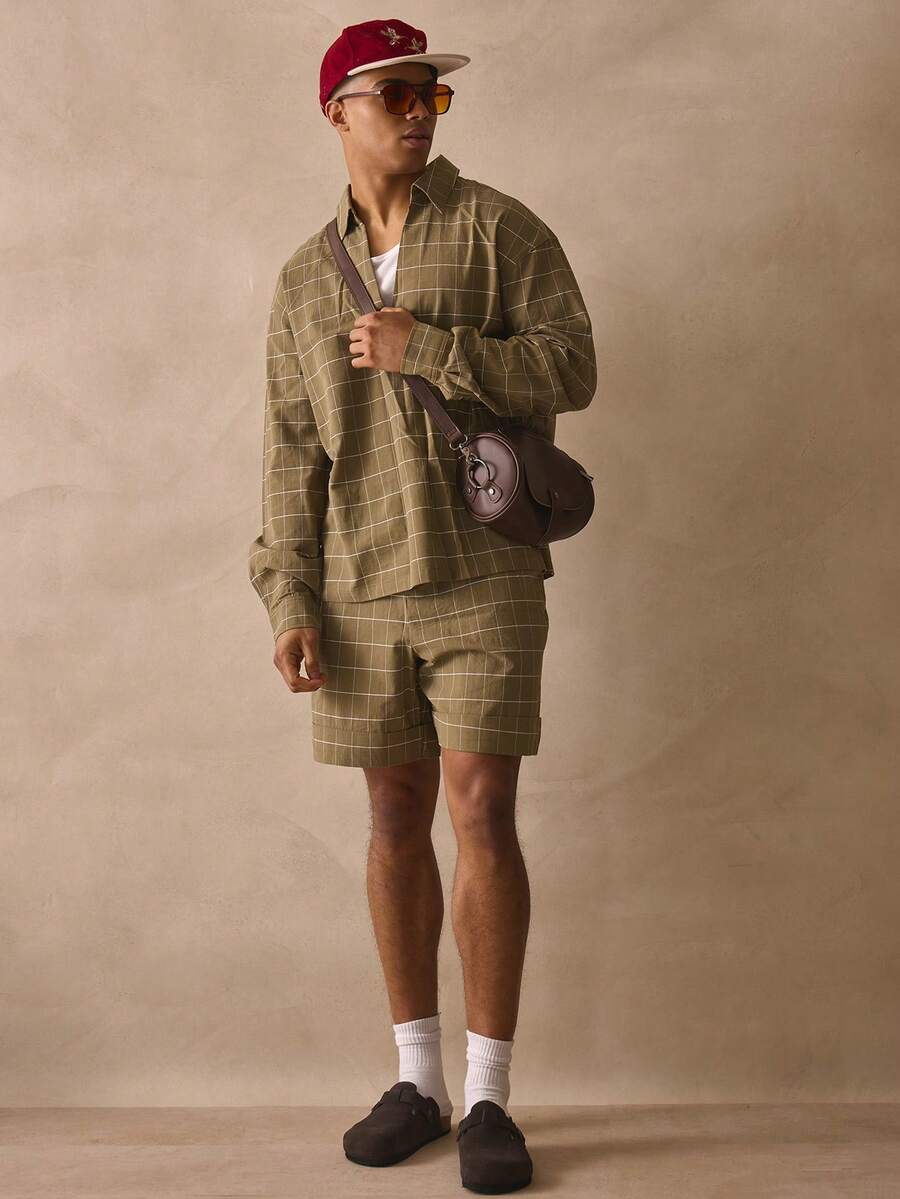 Musero Turned Up Hem Button Fastening Belt Loop All Over Checkered Print Shorts Spring Summer Essentials - Multicolor - View 1
