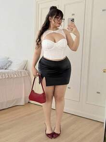 SHEIN CovetEZ 大码女式音乐节假日黑色可拆卸腰带上衣，适合演唱会穿着 - 白色 - 查看 4