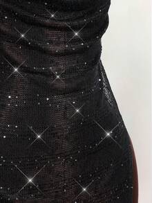 Amplova 2026 Black Sheer Sequin Halter Asymmetrical Music Festival Vest,Summer Top - Black - View 13