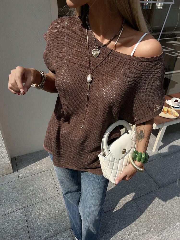 Women's Loose Solid Color Hollow Out Lightweight Casual Vacation Summer Knit Top
