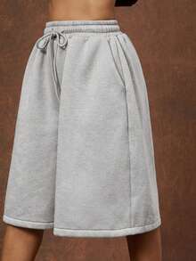 Vixey Heavy Weight Fleece Sweatshirt Relaxed Fit Jorts - Light Grey - View 5