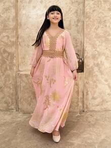 Dazy Kids Tween Girls V-Neck Long Sleeve Dress, Fall - Pink - View 5