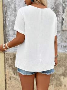 Breezaya Plus Size Women Embroidered Romantic Casual Versatile Blouse, Spring/Summer - Beige - View 2