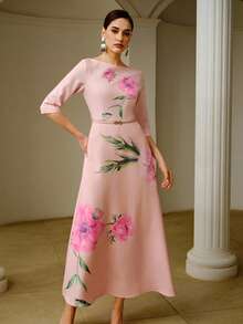 ZEYLAH Váy dài lãng mạn thanh lịch và quyến rũ dành cho nữ - Hồng - Xem 4