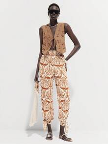 Lumivelle Waist Tie Ankle Tie Paisley & Cashew Flower Print Harem Pants - Multicolor - View 1