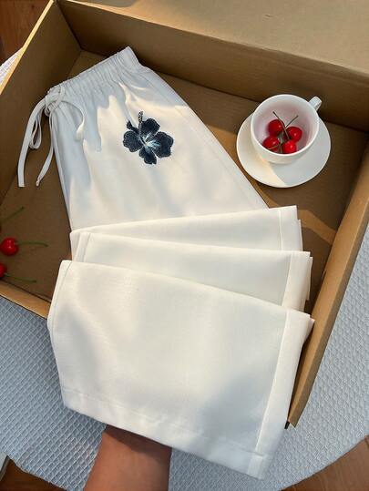 Sweetra French Elegant Straight Leg Casual Printed Pants, Linen-Like Fabric, Versatile For Work, Commute And Home Wear, Chic Summer Office Lady Style, New Arrival Women Trousers