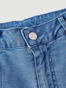 Sweetra 女士休闲喇叭口袋牛仔裤 - 藍色 - 查看 3