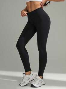 SHEIN Tall 女款純色極簡高腰長褲，日常穿著，適合高個女性 - 黑色 - 查看 9
