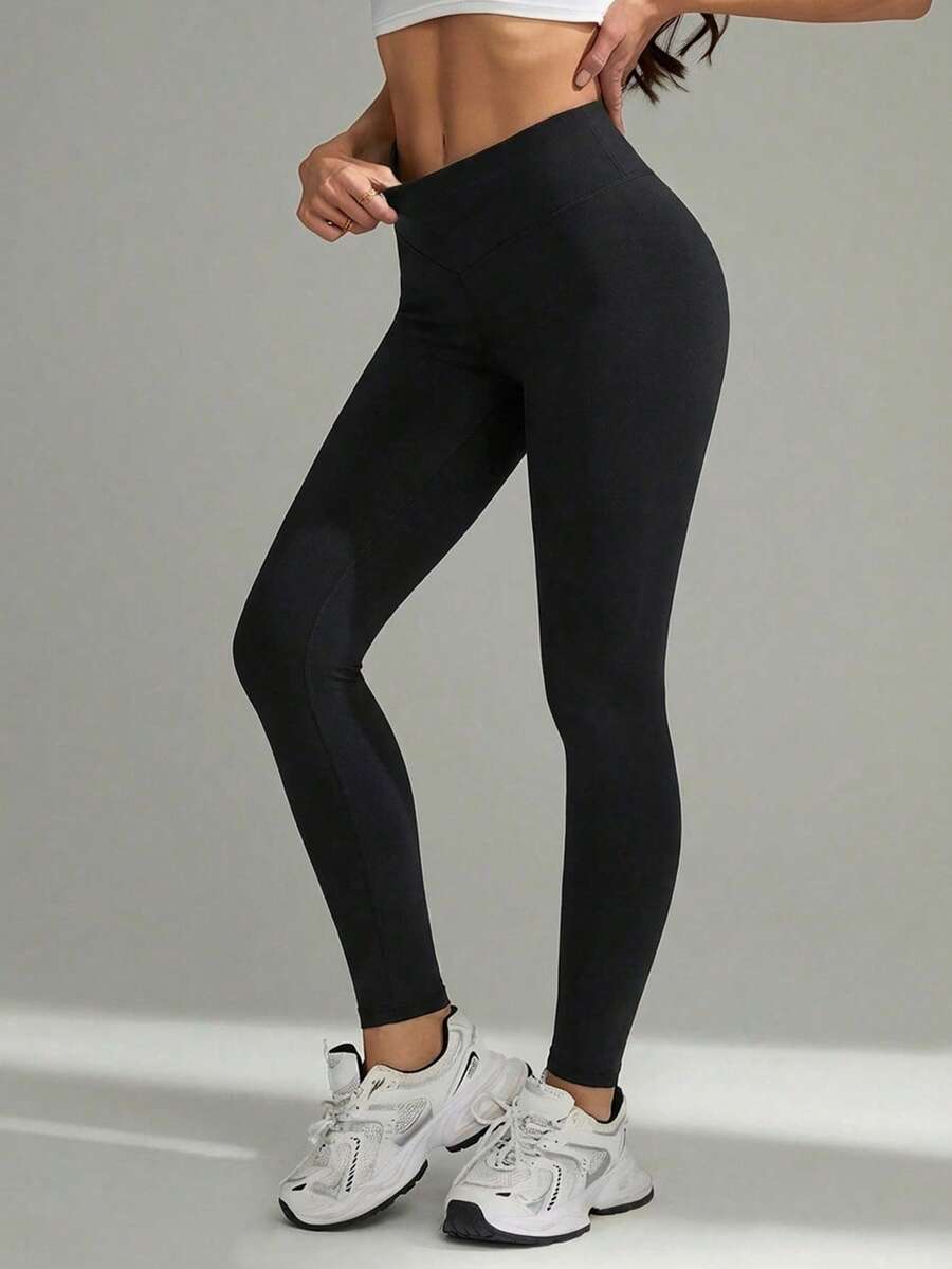 SHEIN Tall 女款純色極簡高腰長褲,日常穿著,適合高個女性 - 黑色 - 查看 1
