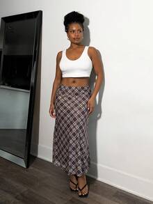 Tyla Gomez Ladies' Plaid Mesh Skirt - Brown - View 1