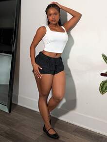 Tyla Gomez Women's Elegant Sweet Ballet-Style Layered Ruffle Hem Skort, Solid Color, Autumn/Winter - Black - View 6