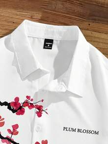 Manfinity Joysei Men's Casual Cherry Blossom Pattern Loose Cropped Shirt, Suitable For Summer - White - View 5