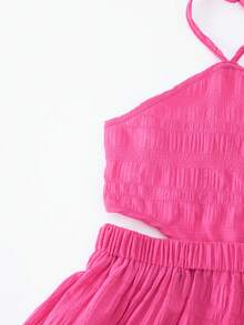 Sparklyn 少女休闲纯色纹理露背吊带连衣裙，夏季 - 玫紅色 - 查看 7