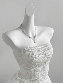 Sweetra Đầm ngắn nữ mùa xuân/hè bằng chiffon thêu, kiểu dáng corset, viền bèo nhún, thích hợp cho kỳ nghỉ. - trắng - Xem 7