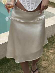 Livesso Elegant Satin Mini Skirt, Suitable For Beach, Holiday, Party, Vacation - Beige - View 6