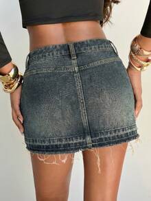 Aloruh Falda vaquera casual mini para mujer, de verano - Azul - Ver 3