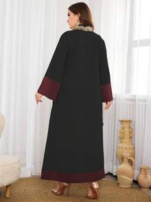 Al Najma Elegant Round Neck Color Block Plus Size Dress, Modest Kaftan Maxi Dresses, For Evening Party/Wedding Guest/Anniversary - Black - View 2