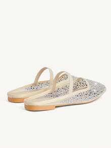 CUCCOO CHICEST 女士鞋履春夏时尚米色全菱格网眼弹力带女士平底穆勒鞋优雅舒适又可爱甜美女士平底半拖鞋 - 白色1 - 查看 5